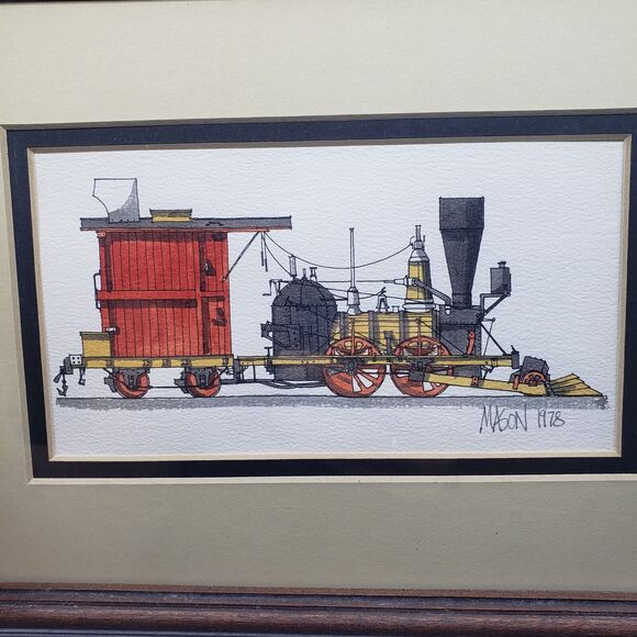 VTG 1978 Roger Mason Framed Print Individually Watercolored Train Engine‎ RARE - Picture 2 of 10